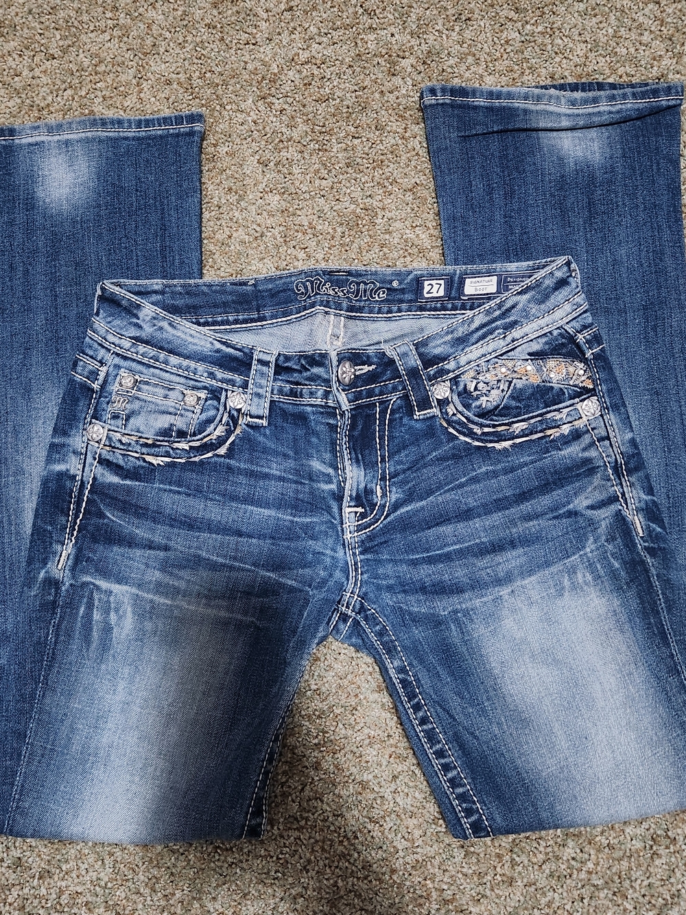 Miss Me Women's Blue Distressed Bootcut Jeans - Size 27